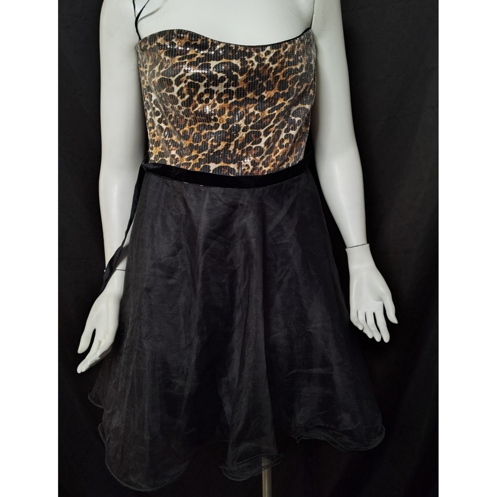 Reign On dress juniors 15/16 strapless sequin frilly cheetah dance event formal